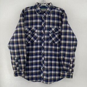 VTG 90's Outreach Lined Flannel Button Up Shirt Size Medium Blue Plaid